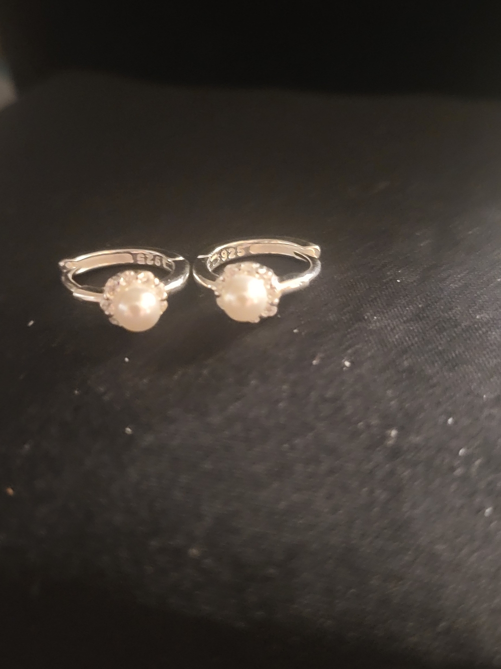 Sterling Silver Pearl Halo Hoop Earrings - White Pearls